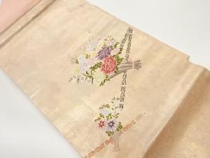 引箔竹に花束・花々模様織出し名古屋帯